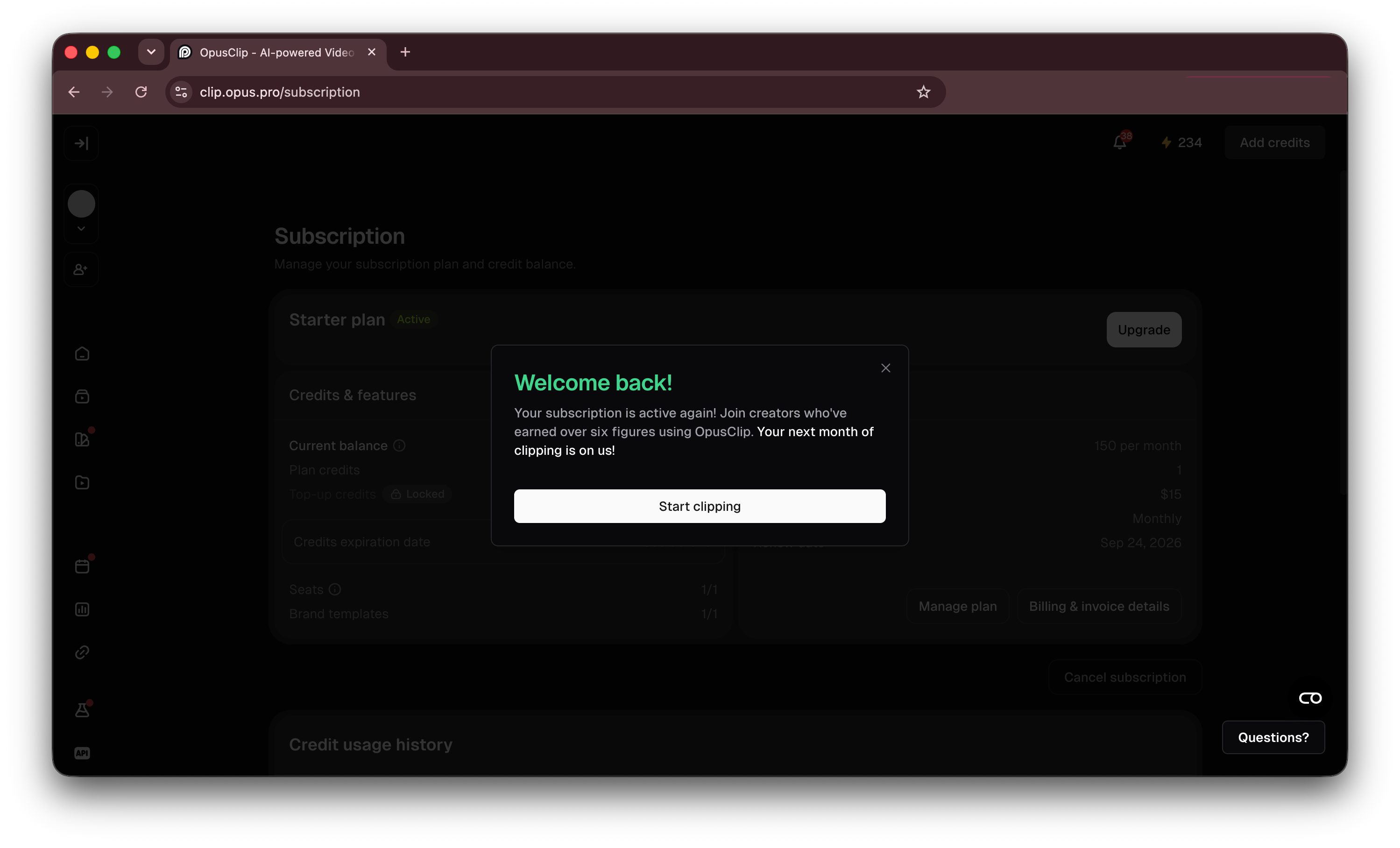 OpusClip — Cancellation flow with a free-month offer — step 5